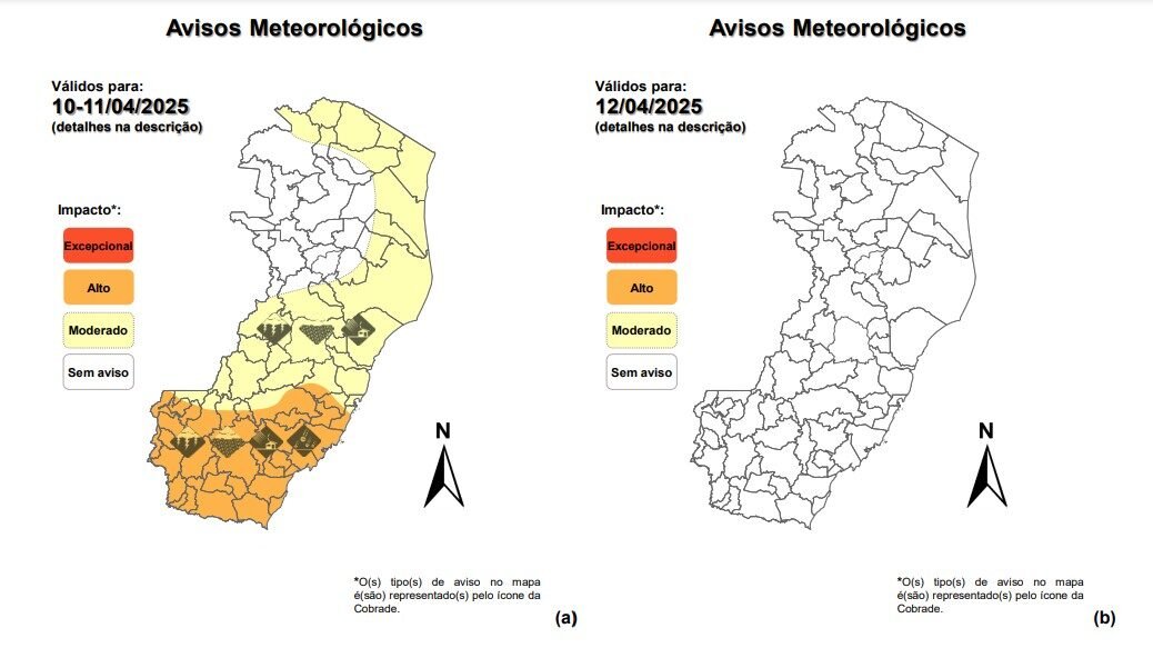 Defesa Civil alerta para a previsão de chuvas fortes em grande parte do ES