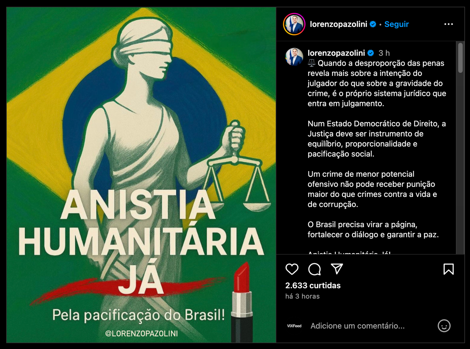 Lorenzo Pazolini defende anistia para presos dos atos antidemocráticos de 8 de janeiro